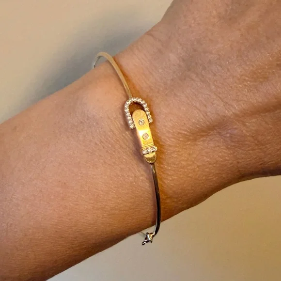 PRICE FIRM 🌟14k Yellow Gold Bangle with Diamond Buckle - Picture 1 of 6